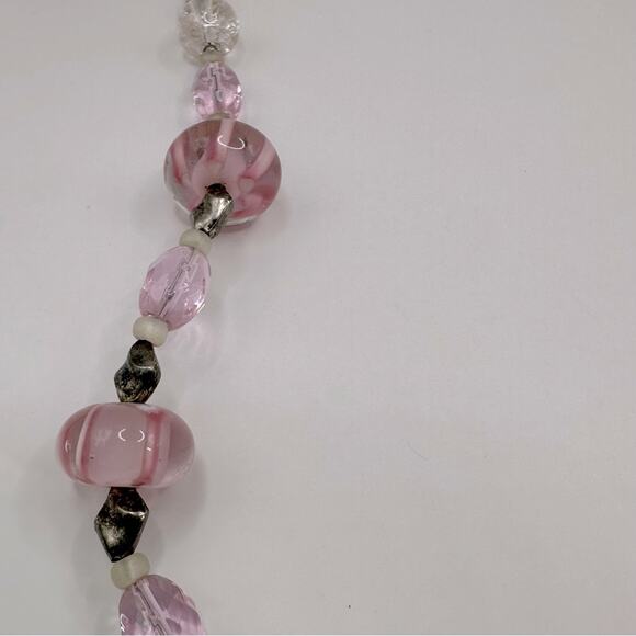 Unbranded Pink Clear Glass Beads Beaded Necklace Heart Arrow Toggle Clasp - Picture 2 of 11